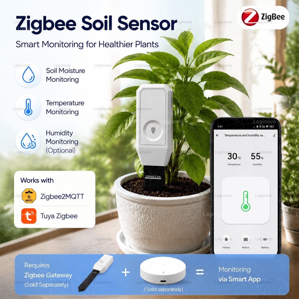 Home Automation Technology - Датчик влажности почвы Tuya Zigbee, измеритель