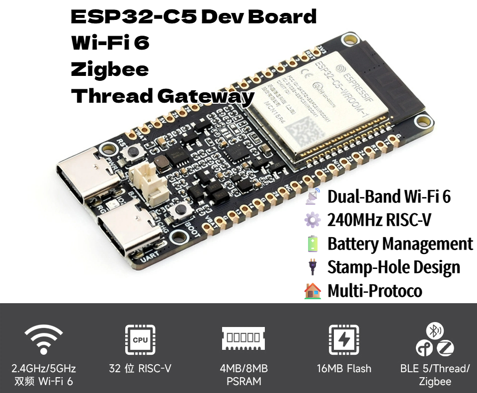 ESP32-C5 Двухдиапазонная макет – обзор и цена Matter Hub Thread